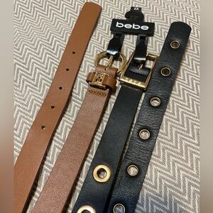 NWT Bebe 2 belts with gold buckles. Black with grommets and classic brown. 2x.